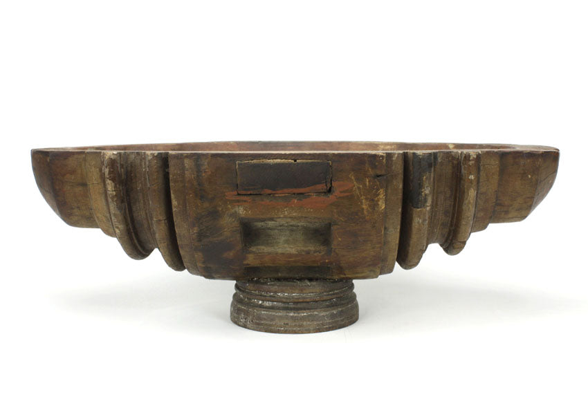 Wheel axle bowl on stand, antique Burmese teak wood - large