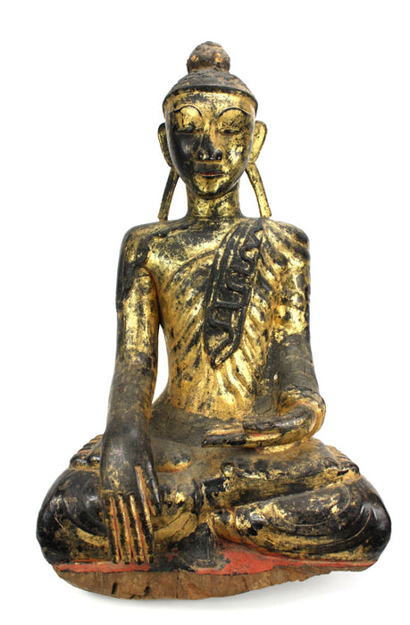 Burmese antique: An unusual and rare lacquered and gilt figure of a fasting Buddha, Burma