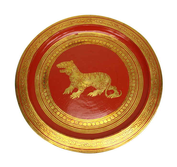 Burmese set of 5 decorated lacquer plates, 23cm