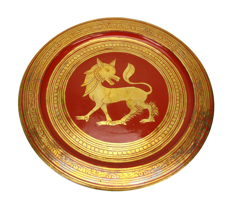 Burmese set of 5 decorated lacquer plates, 23cm