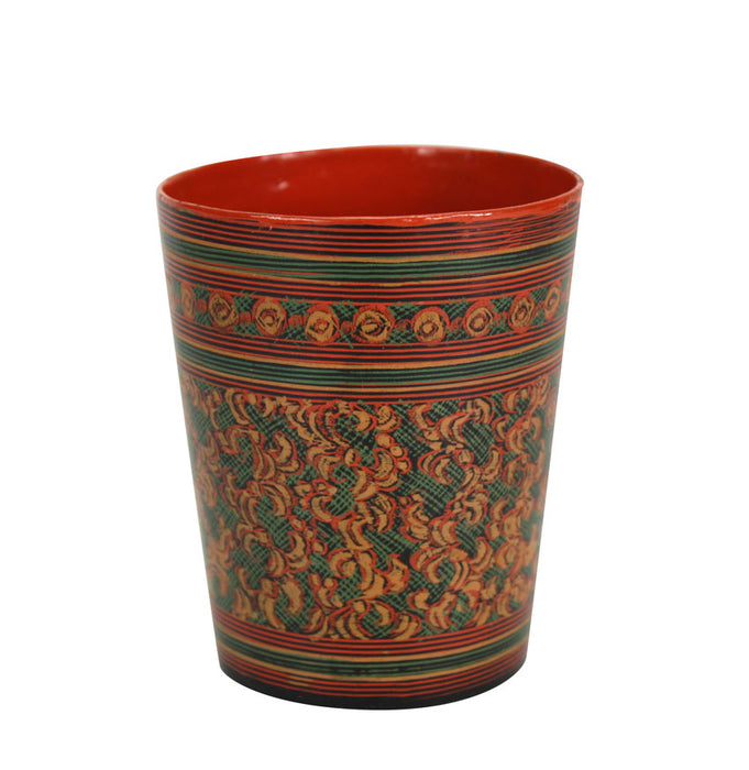 Burmese lacquer set of 5 drinking cups, Yun design, 7.3cm