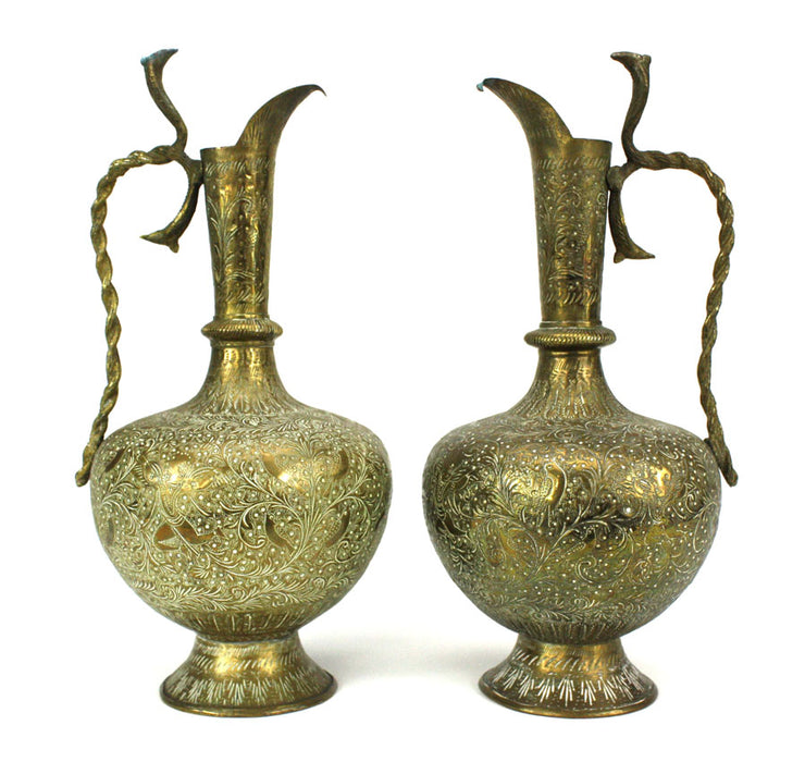 Pair of Vintage Indian Brass Ewers