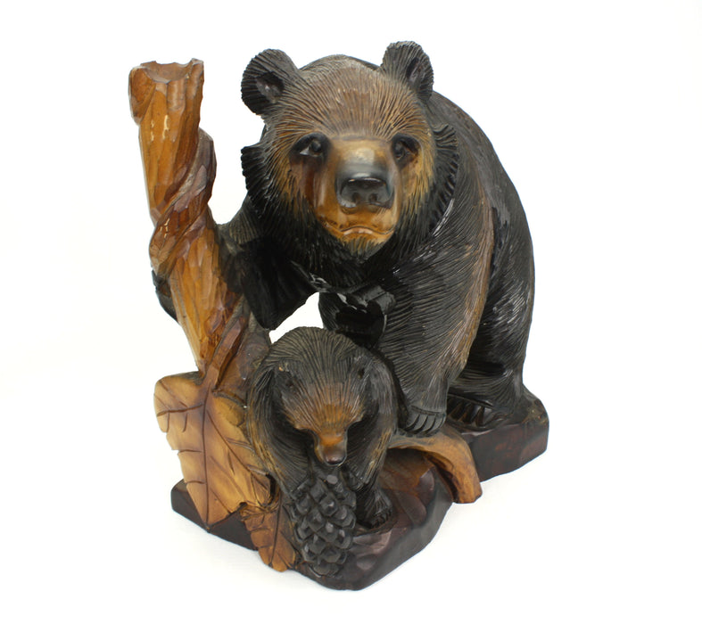 Japanese Black Bear with Cub Woodcarving, Black Forest style