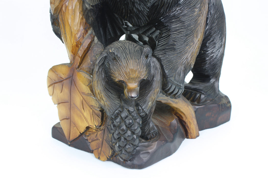Japanese Black Bear with Cub Woodcarving, Black Forest style