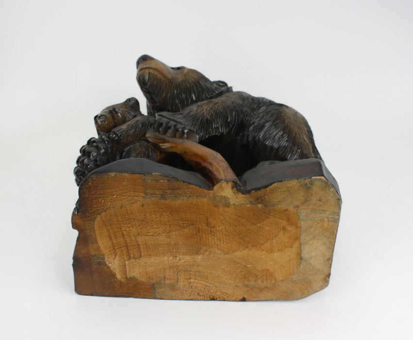 Japanese Black Bear with Cub Woodcarving, Black Forest style