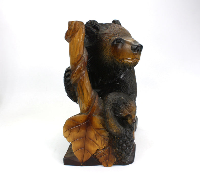 Japanese Black Bear with Cub Woodcarving, Black Forest style