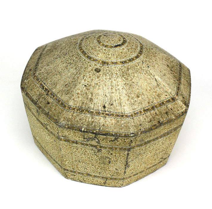 19th Century, Papier Mache Kashmiri Octagonal Box in Islamic Style, possibly Qur'an box