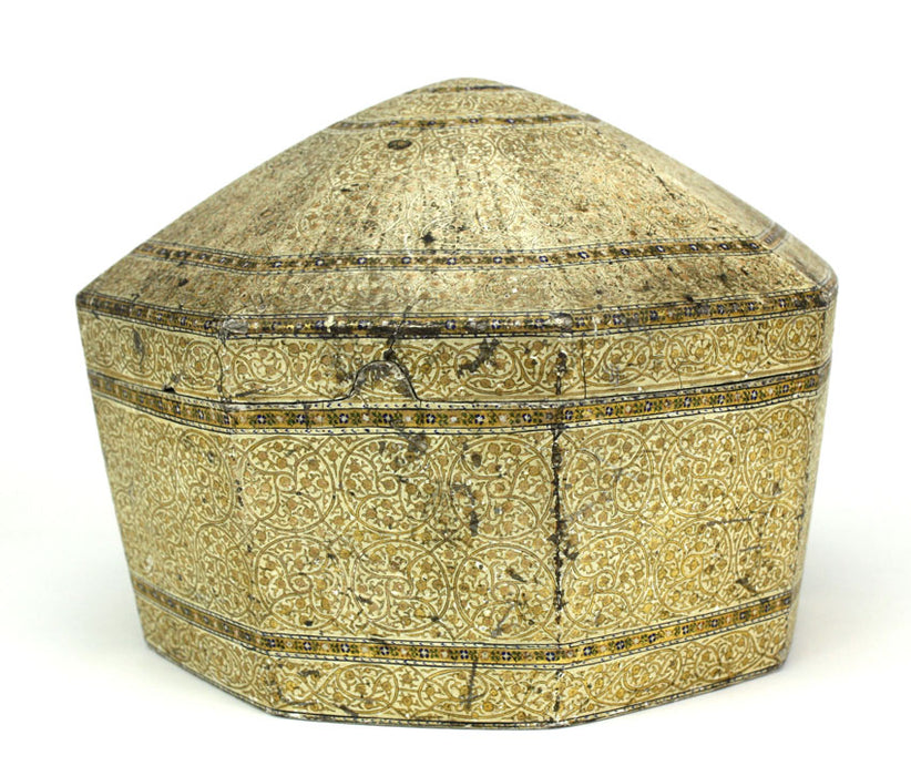 19th Century, Papier Mache Kashmiri Octagonal Box in Islamic Style, possibly Qur'an box