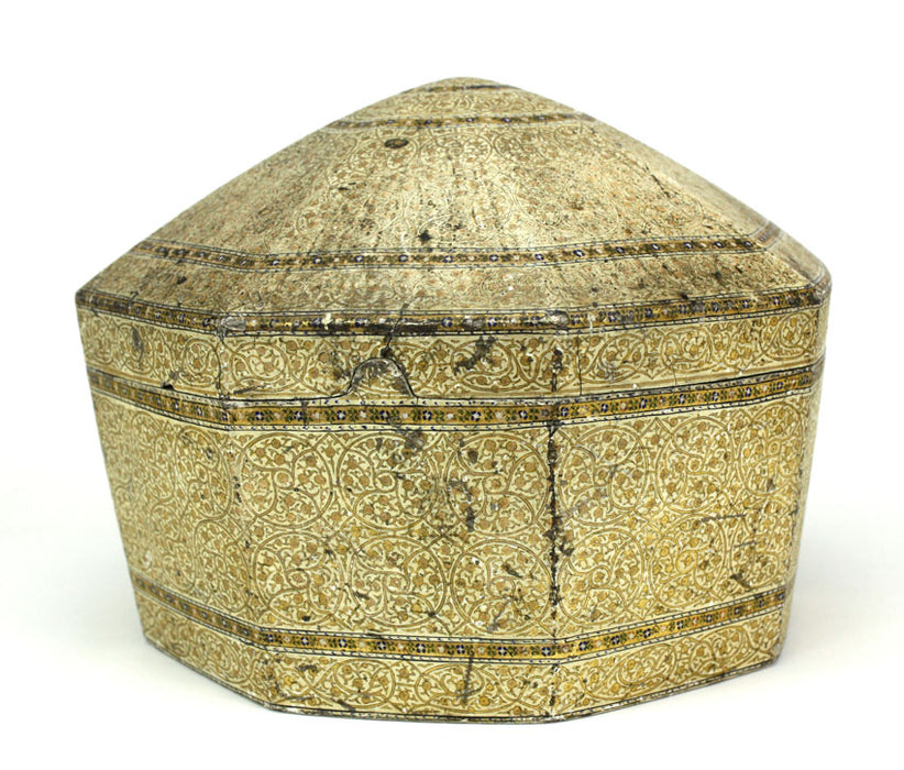 19th Century, Papier Mache Kashmiri Octagonal Box in Islamic Style, possibly Qur'an box