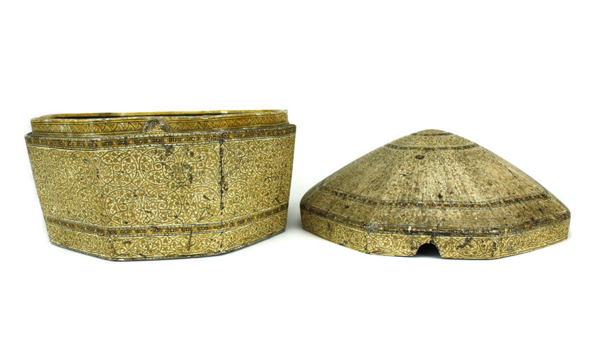 19th Century, Papier Mache Kashmiri Octagonal Box in Islamic Style, possibly Qur'an box