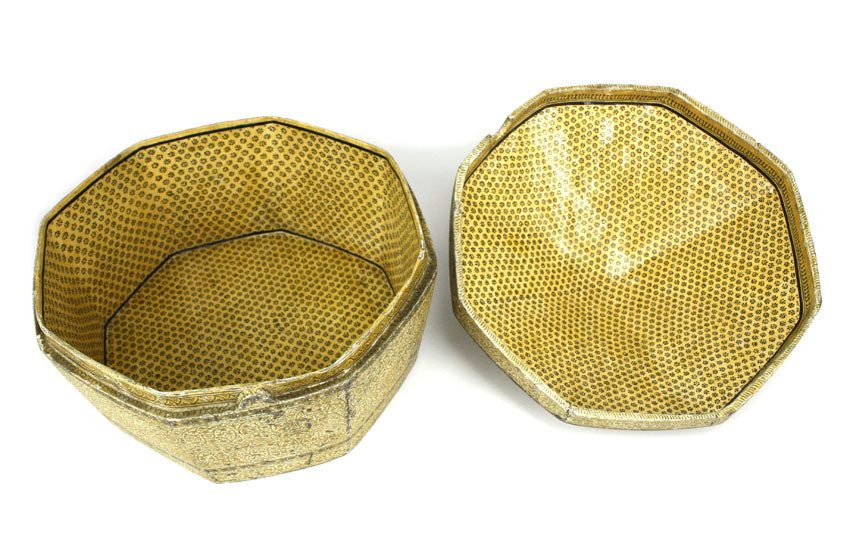 19th Century, Papier Mache Kashmiri Octagonal Box in Islamic Style, possibly Qur'an box