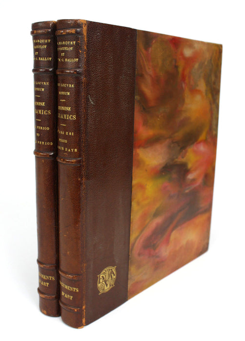 Chinese Ceramics, Documents D'art Louvre Museum, 2 volume leather set, by J J Marquet de Vasselot and Mlle M-J Ballot, 1922