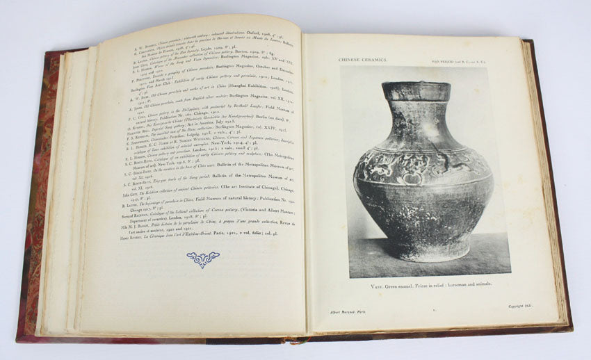 Chinese Ceramics, Documents D'art Louvre Museum, 2 volume leather set, by J J Marquet de Vasselot and Mlle M-J Ballot, 1922