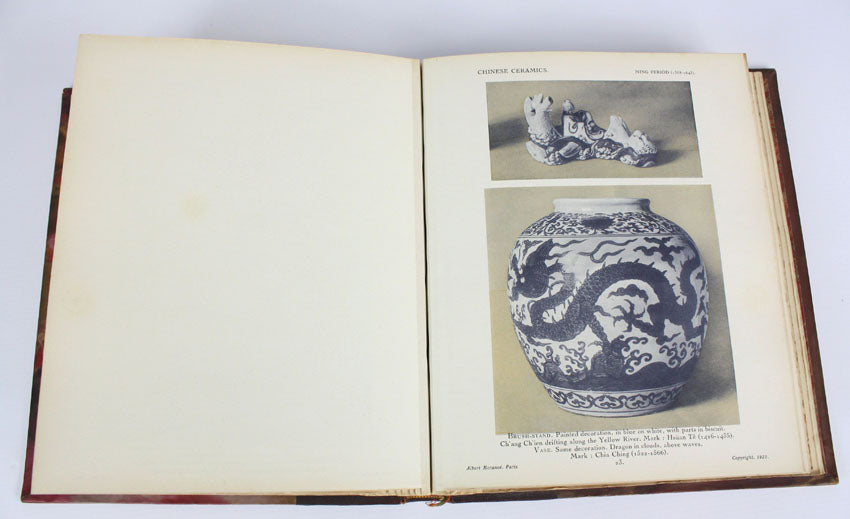 Chinese Ceramics, Documents D'art Louvre Museum, 2 volume leather set, by J J Marquet de Vasselot and Mlle M-J Ballot, 1922