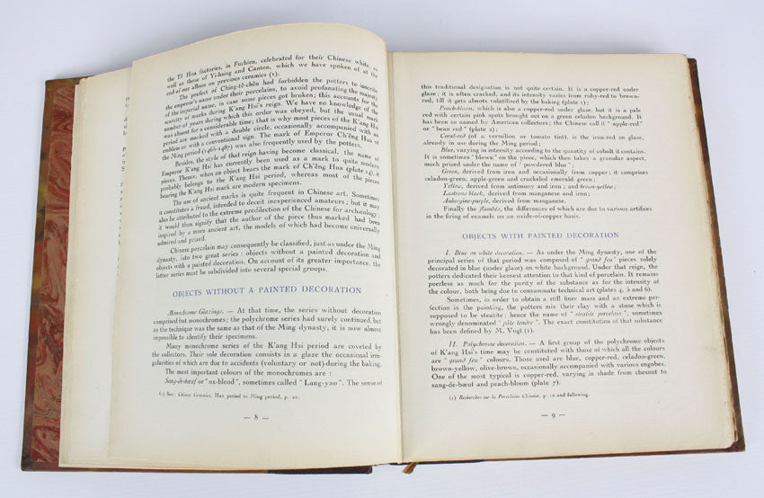 Chinese Ceramics, Documents D'art Louvre Museum, 2 volume leather set, by J J Marquet de Vasselot and Mlle M-J Ballot, 1922