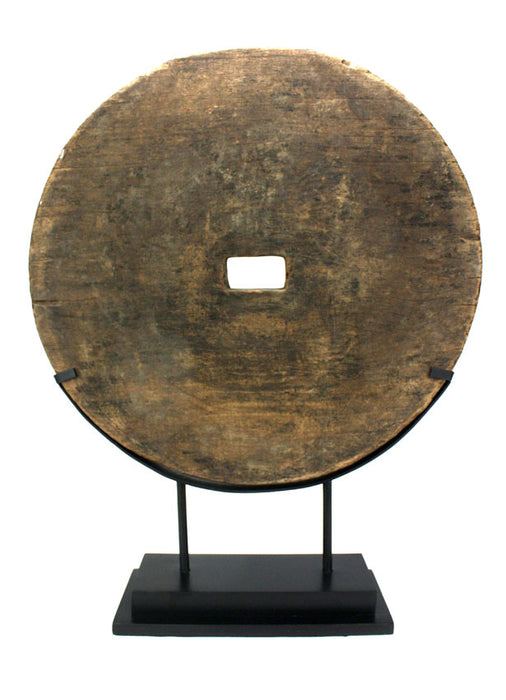 Antique Thai cart wheel mounted on stand 1