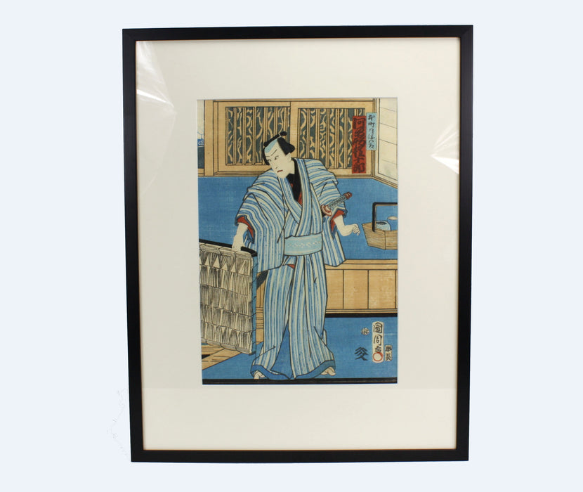 Original Japanese Woodblock Print, Kunichika, Kabuki Samurai, 1864 豊原 国周