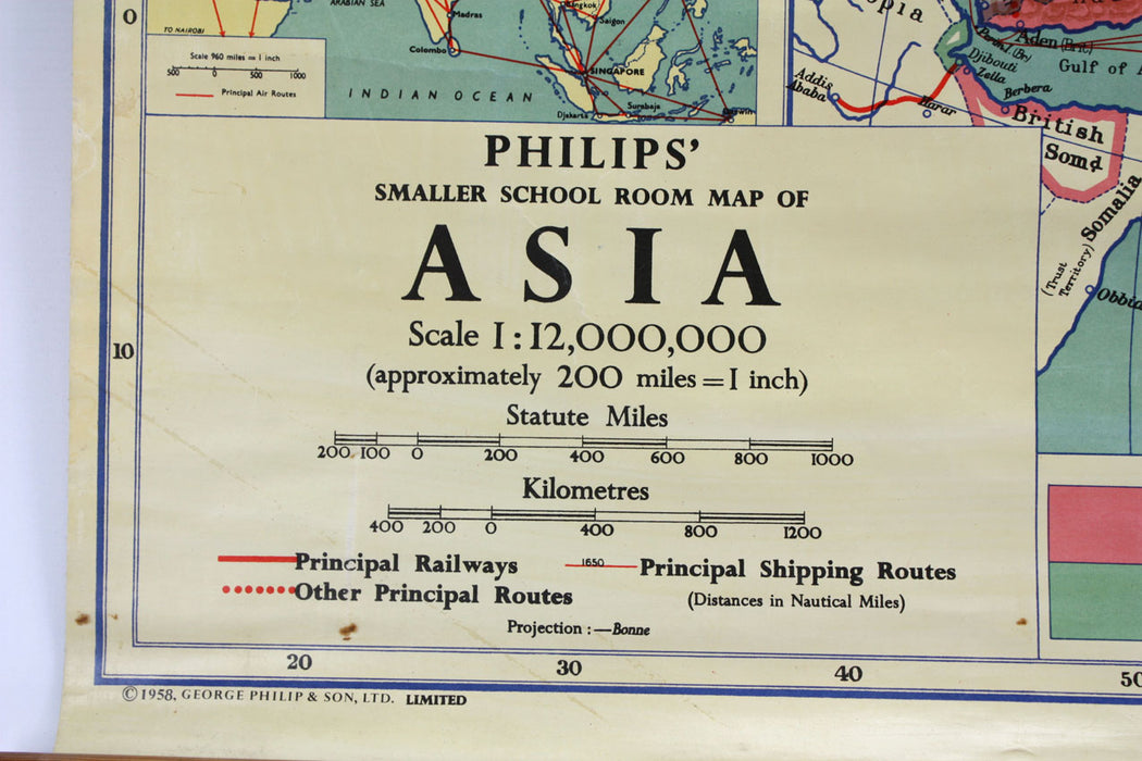 Philips' Smaller School Room Map of Asia, 112cm x 90cm, 1958