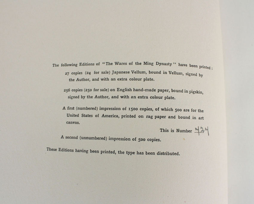 The Wares of the Ming Dynasty, R L Hobson, 1923, limited 1st edition of 1,500 copies