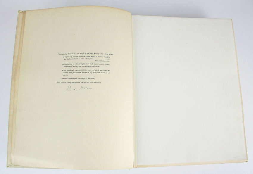 The Wares of the Ming Dynasty, R L Hobson, 1923, very rare vellum bound signed limited first edition - 1 of only 24 copies offered for sale.