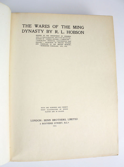 The Wares of the Ming Dynasty, R L Hobson, 1923, very rare vellum bound signed limited first edition - 1 of only 24 copies offered for sale.