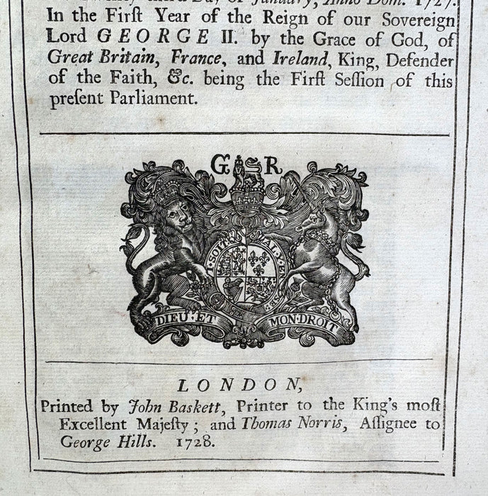 1728 Act of Parliament Extract; An Act for Repairing the Road from the Powder Mills on Hounslow Heath to Basing-stone, in Surrey...