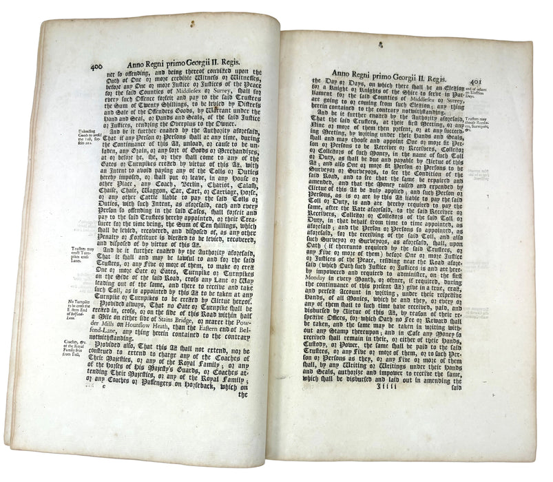 1728 Act of Parliament Extract; An Act for Repairing the Road from the Powder Mills on Hounslow Heath to Basing-stone, in Surrey...