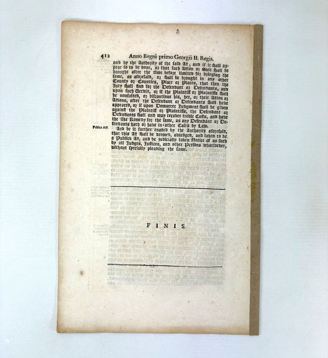 1728 Act of Parliament Extract; An Act for Repairing the Road from the Powder Mills on Hounslow Heath to Basing-stone, in Surrey...