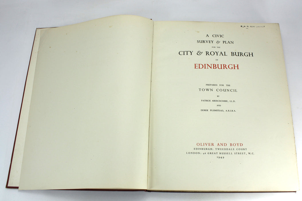 A Civic Survey & Plan for the City & Royal Burgh of Edinburgh, Abercrombie & Plumstead, 1949