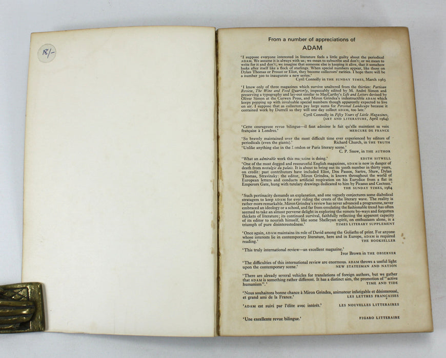 ADAM 300, International Review, A Literary Magazine in English and French, Number 300, 1963-5, edited by Miron Grindea. Jean Cocteau interest.