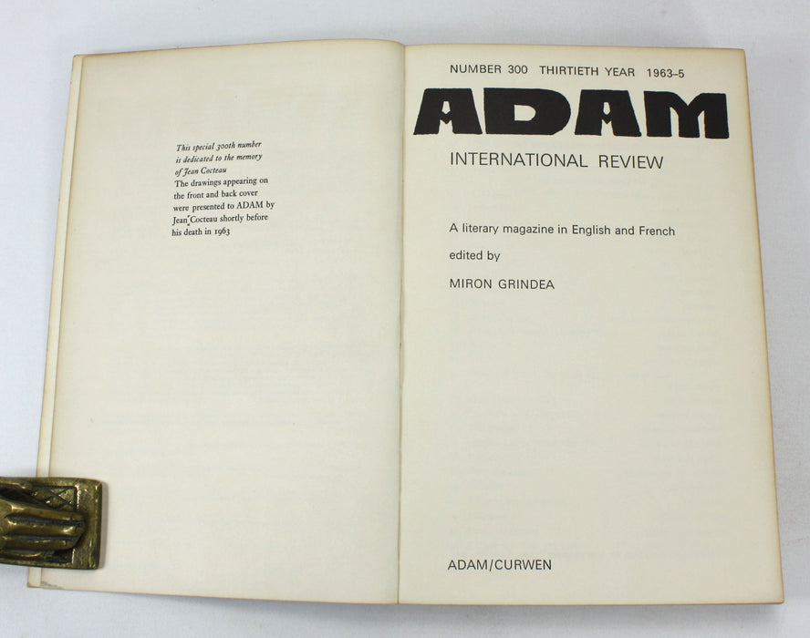 ADAM 300, International Review, A Literary Magazine in English and French, Number 300, 1963-5, edited by Miron Grindea. Jean Cocteau interest.