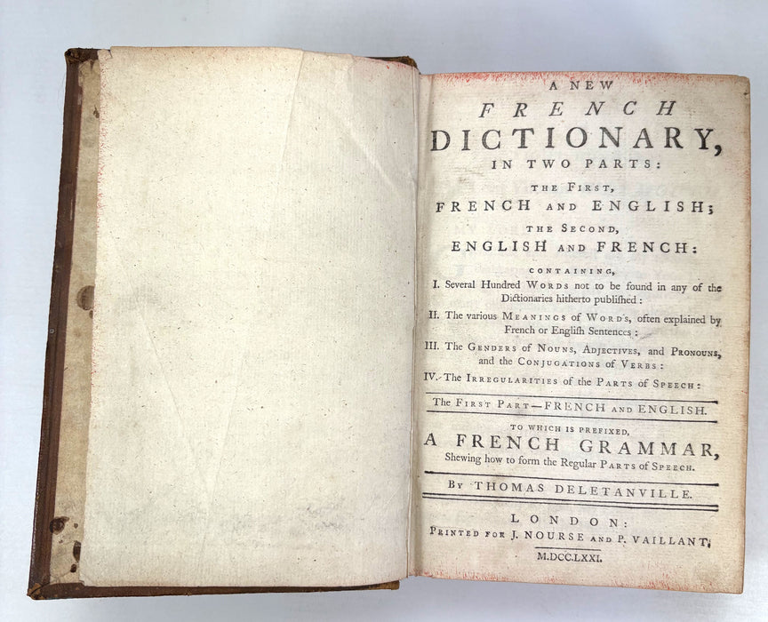 A New French Dictionary; To Which is Prefixed a French Grammar, by Thomas Deletanville, 1771