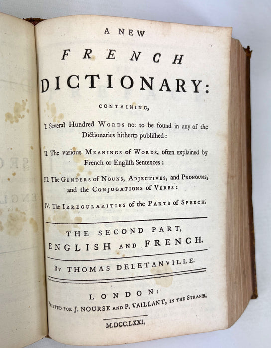 A New French Dictionary; To Which is Prefixed a French Grammar, by Thomas Deletanville, 1771