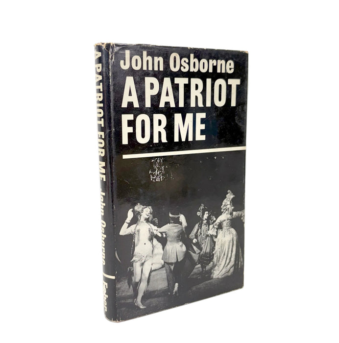 A vintage hardcover book of John Osborne's 'A Patriot For Me' standing upright against a plain white background.