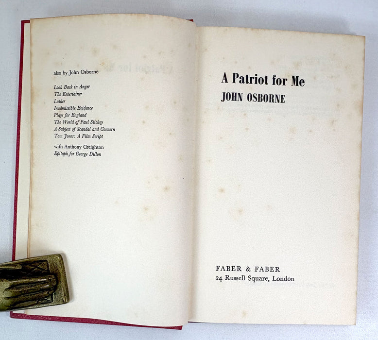 A Patriot for Me, by John Osborne, 1966 first edition. From the library of Theatre Director, Alan Strachan.