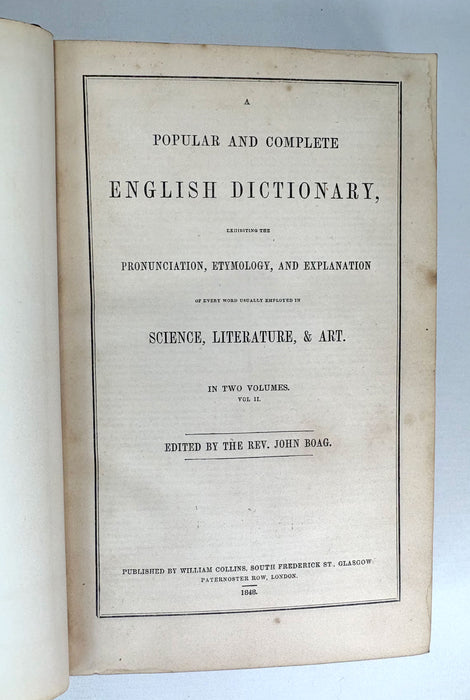 A Popular and Complete English Dictionary, edited by the Rev. John Boag, 1848