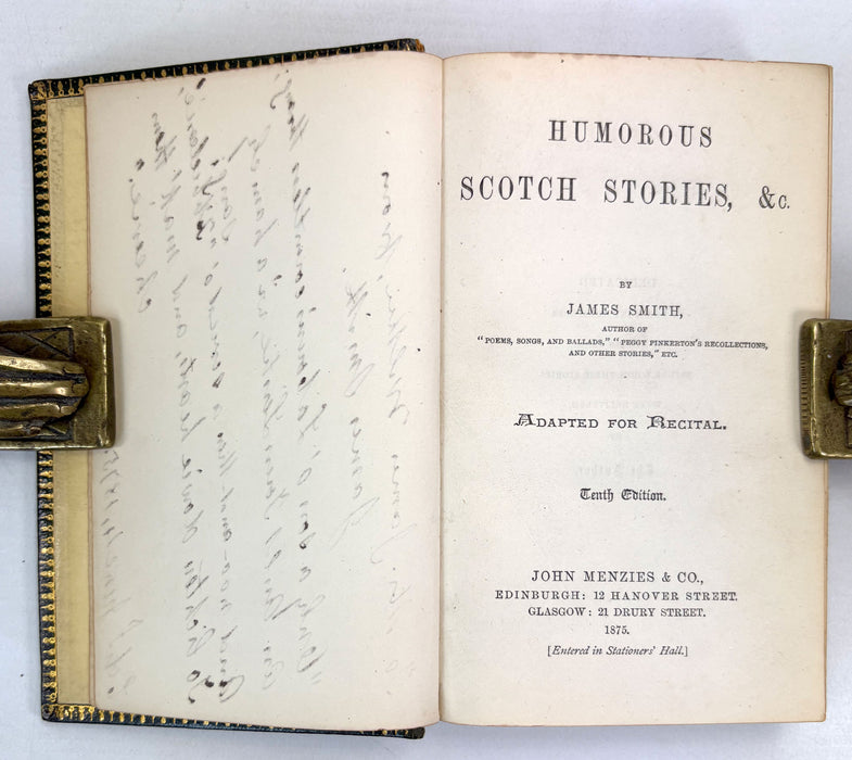 A Sammelband of ‘Scotch Stories’, by James Smith. Author inscribed Presentation Copy with Manuscript Verse, 1875