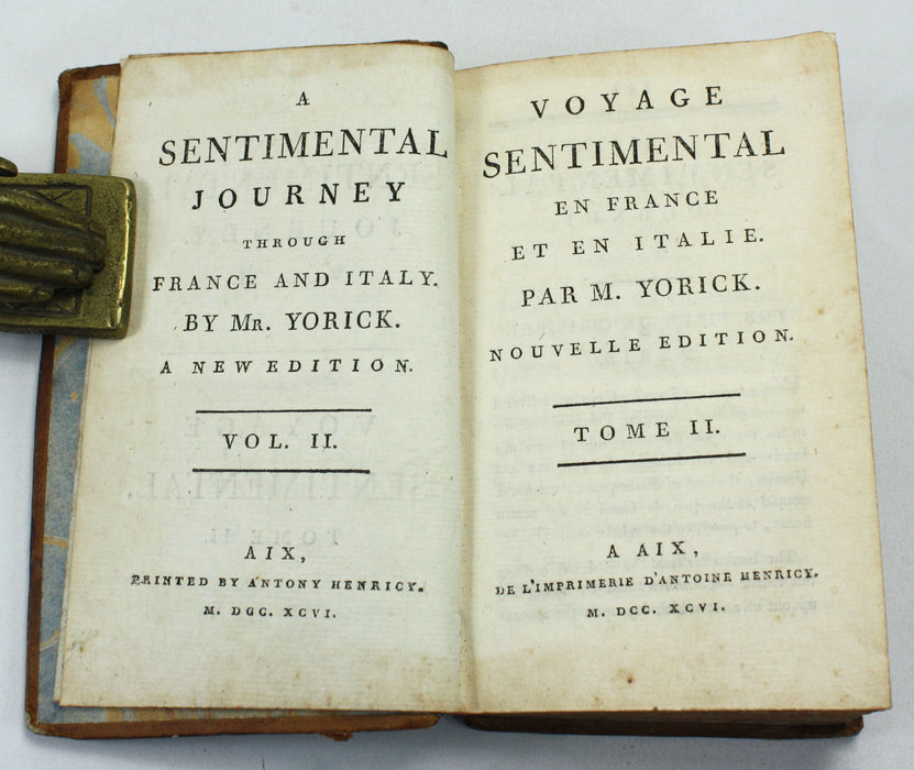 A Sentimental Journey through France and Italy, Voyage Sentimental en France et en Italie, Mr. Yorick, 1796, Dual language edition, Laurence Stern