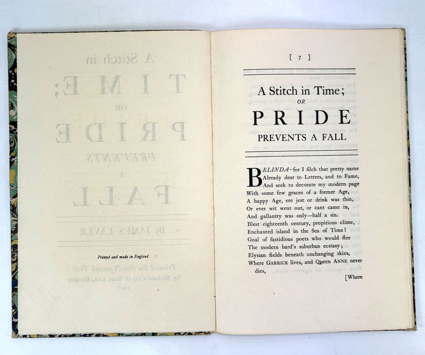 A Stitch in Time; or Pride Prevents a Fall, James Laver, Nonesuch Press, 1927 numbered limited edition