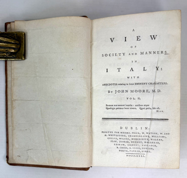 A View of Society and Manners in Italy, by John Moore, Dublin, 1781