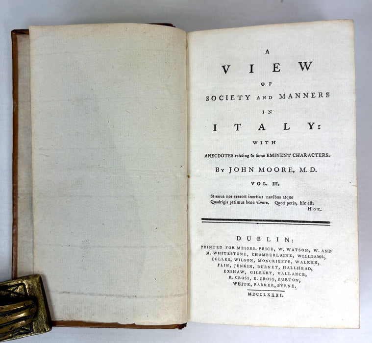 A View of Society and Manners in Italy, by John Moore, Dublin, 1781