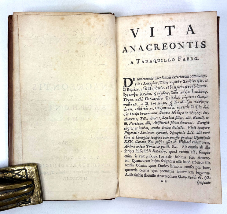Anacreontis et Sapphonis Carmina - The Songs of Anacreon and Sappho, with a Life of Anacreon by Tanaquil Faber, and Some Fragments of Alcaeus. - Foulis Press, 1744