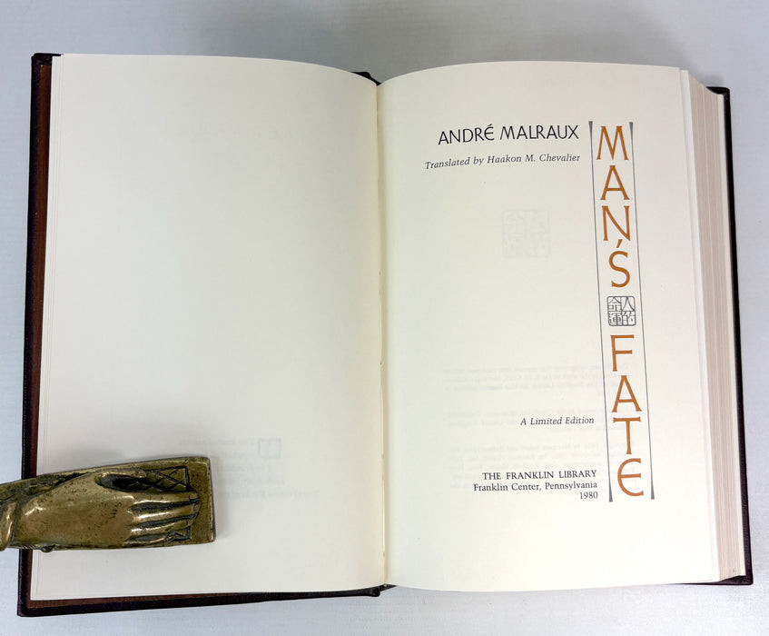 André Malraux; Man’s Fate. Translated by Haakon M. Chevalier. Franklin Library, 1980 limited edition (Copy)