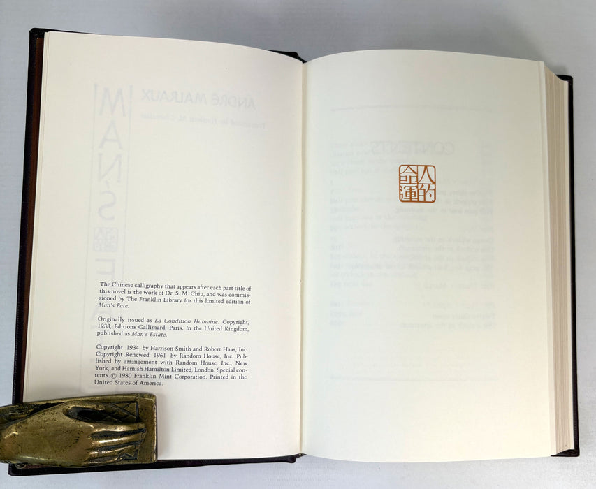 André Malraux; Man’s Fate. Translated by Haakon M. Chevalier. Franklin Library, 1980 limited edition (Copy)