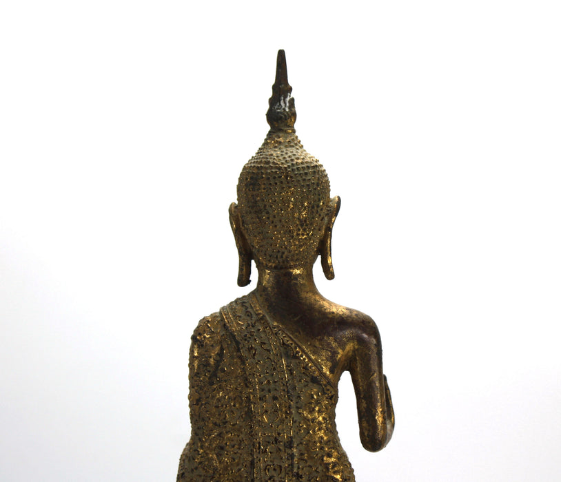 Antique Thai Rattanakosin period standing Buddha, c. 1900, 34.4cm high. Gilt alloy.