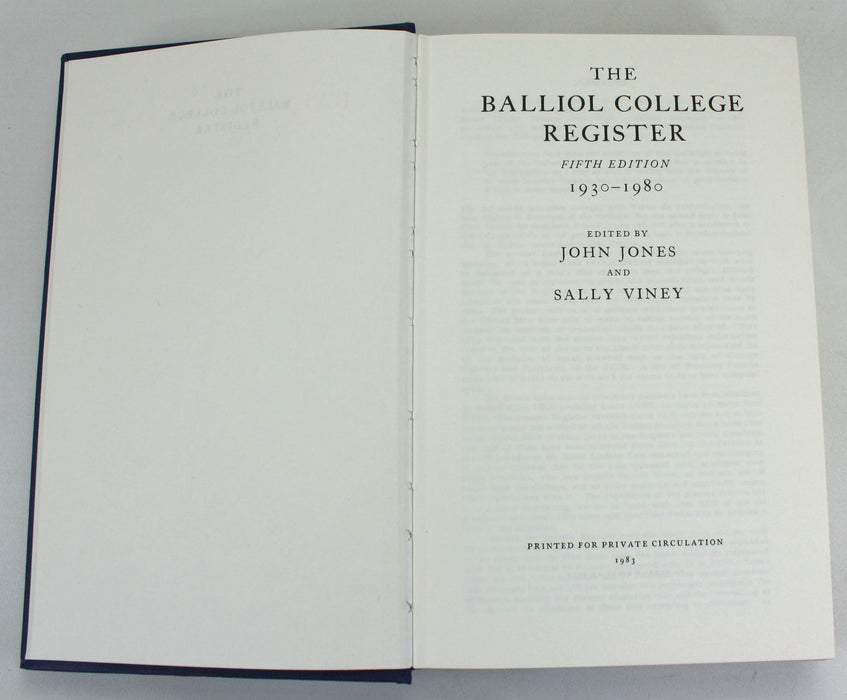 Balliol College Register, 1930-1980, Fifth edition, John Jones & Sally Viney, Private Circulation, Oxford, 1983
