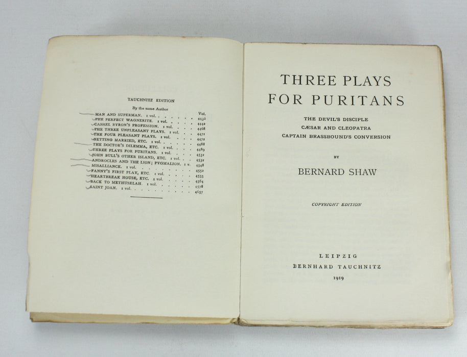 Bernard Shaw; Collection of 12 Tauchnitz Editions of his Plays, from 1914 - 1922