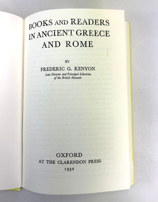 Books and Readers in Ancient Greece and Rome, Frederic G. Kenyon, Modern facsimile of 1932 Clarendon Press edition