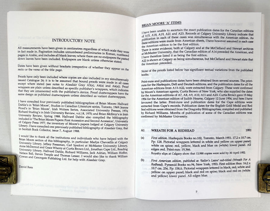 Brian Moore, Alasdair Gray, John McGahern; A Bibliography of Their First Editions, David Rees, Colophon Press, Signed, lettered edition of 26 copies