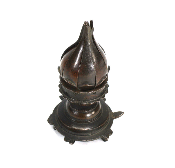 Burmese Bronze Lotus Flower Bud Candle holder, 19th Century, Rotating opening mechanism